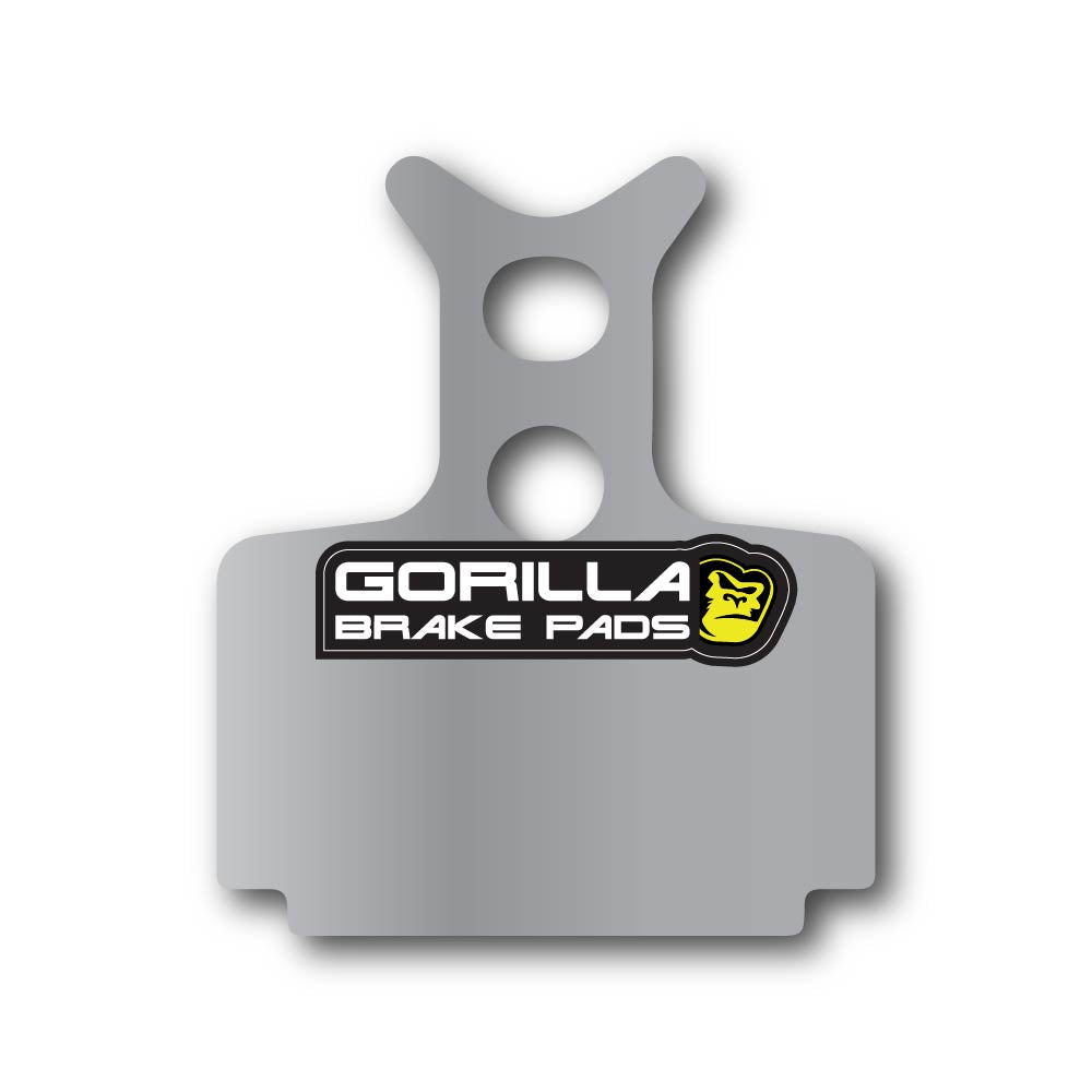 Formula Cura, R1, RX, RO, MEGA aluminium semi-metallic disc brake pads by Gorilla Brakes.