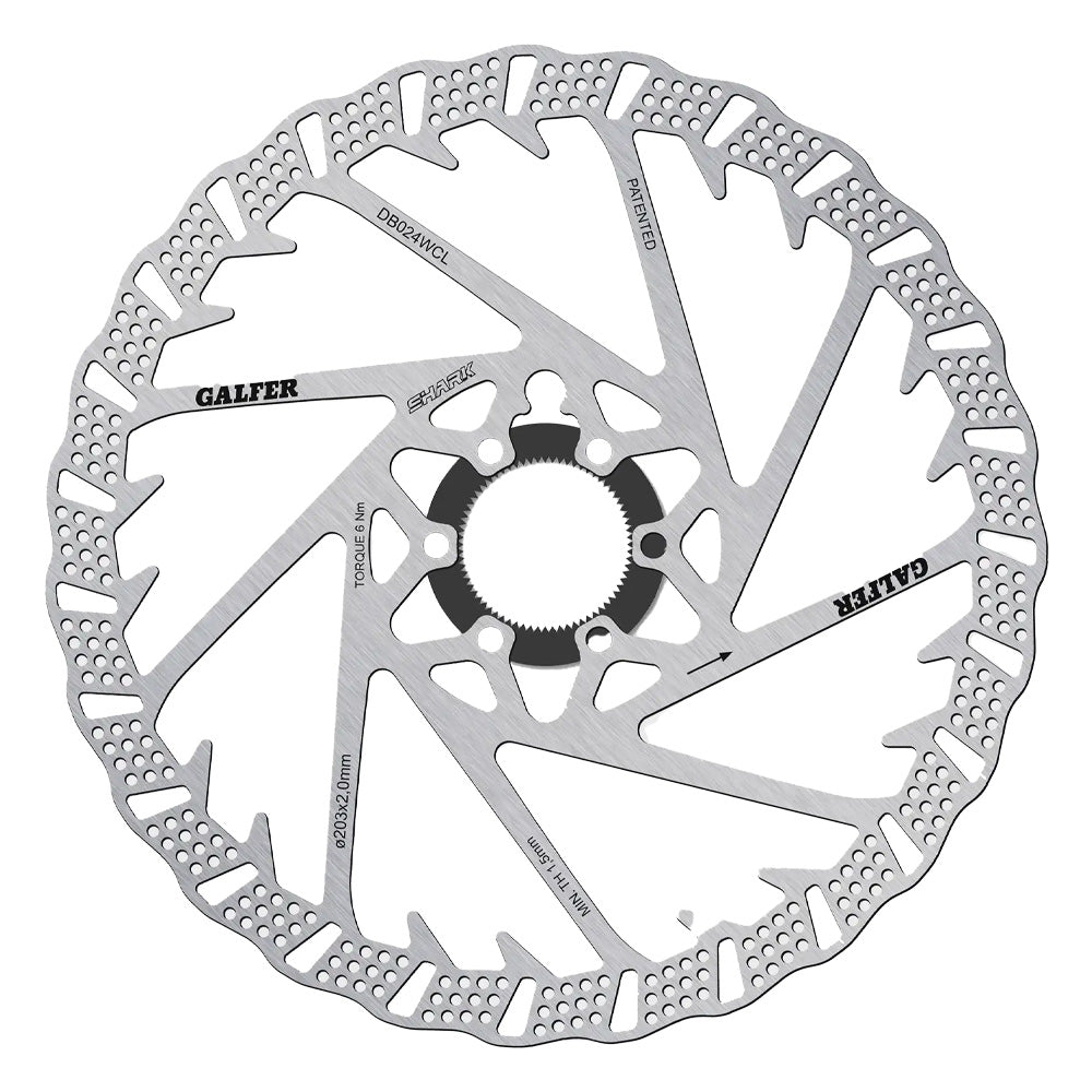 Galfer Shark Centerlock Disc Rotor 203mm with 2.0mm thickness for e-MTB, downhill, and long descents – patented finned cooling design