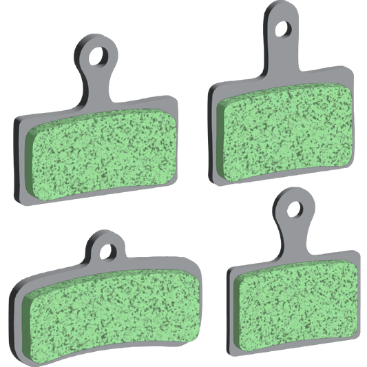 Gorilla Brakes Factory Eco Disc Brake Pads compatible with multiple Shimano models including BR-M9100, BR-M8120, BR-M8000, BR-MT200, and more. Eco-friendly compound for high performance and durability