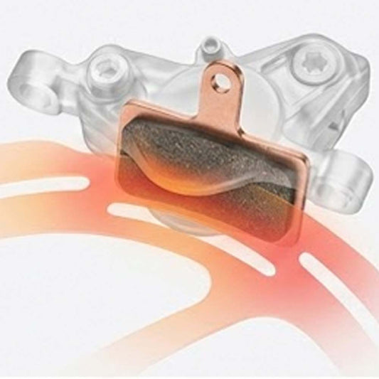 A premium, dramatic studio shot of a single Gorilla Brakes e-bike brake pad floating against a dark charcoal background.