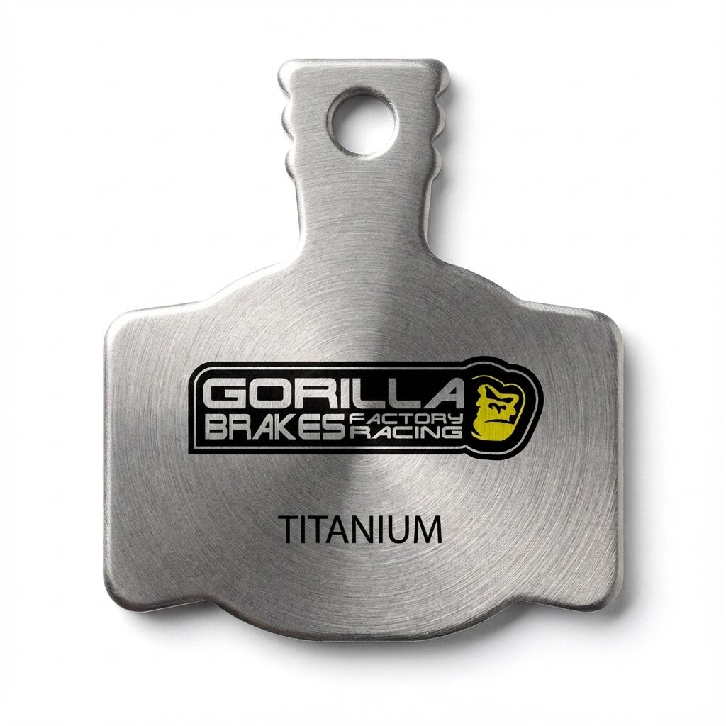 Gorilla Brakes Magura Factory Racing titanium disc brake pad backing plate.