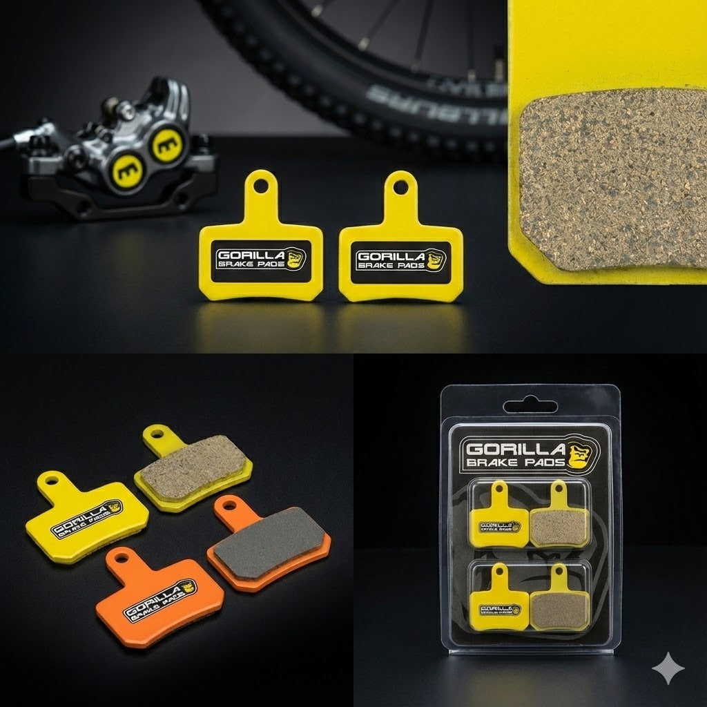 A collection of Gorilla Brakes pads for Magura E-Bikes, featuring the orange Enduro Pro Ultimate compound. Compatible with Magura 4-piston calipers for E-MTB
