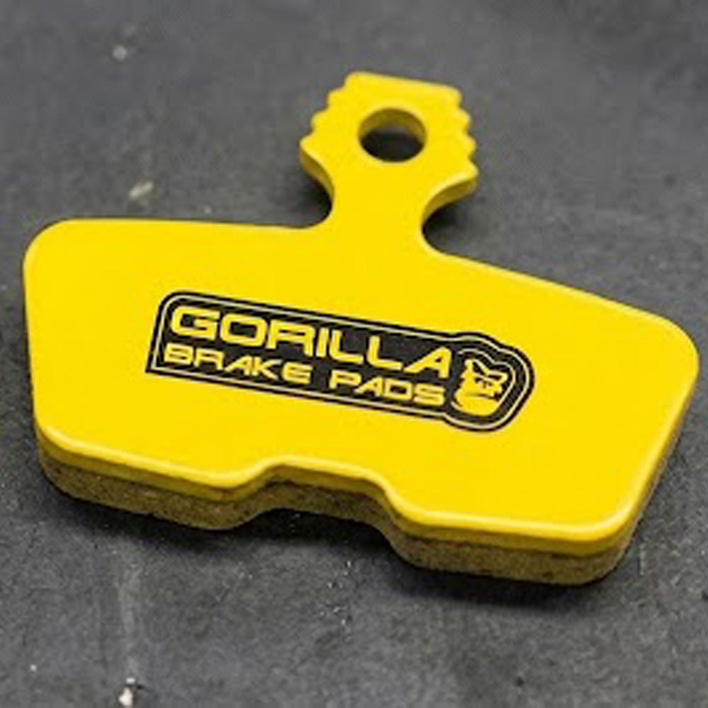 Gorilla Brakes SRAM E-Bike Brake Pads collection. High-performance, heat-resistant yellow brake pads designed for SRAM Code, Guide RE, DB8, and Maven