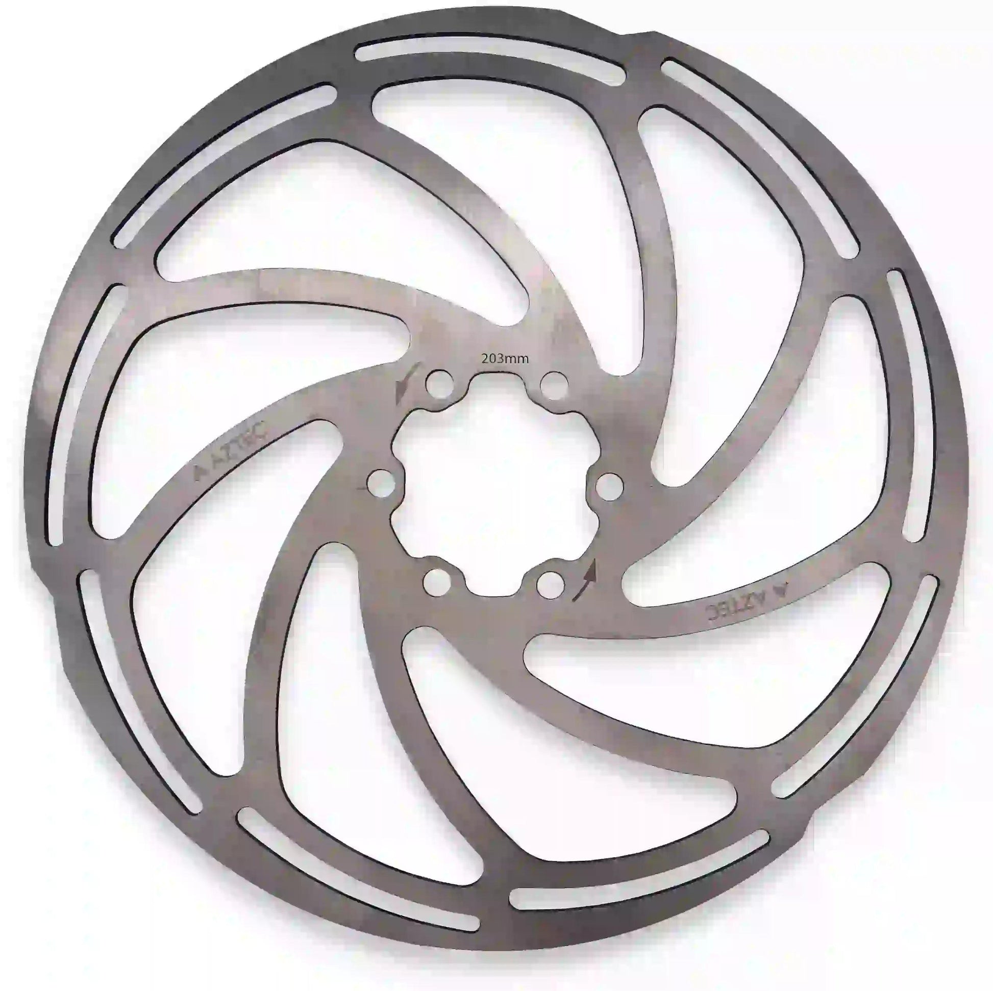 203mm Disc Rotor with 2mm thickness, precision laser-cut from durable stainless steel, designed for high-performance braking with hydraulic and mechanical disc calipers.