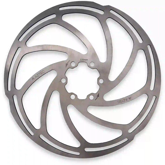 220mm Disc Rotor with 2mm thickness, precision laser-cut from durable stainless steel, designed for high-performance braking with hydraulic and mechanical disc calipers.