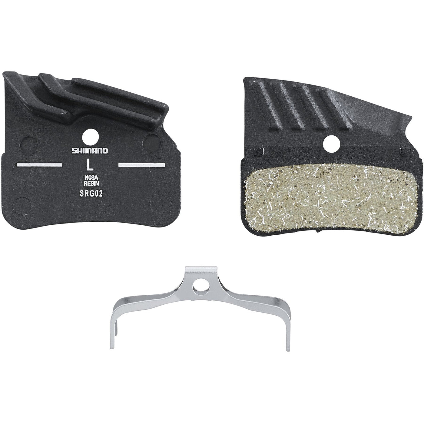 SHIMANO N03A disc pads and spring with cooling fins, Resin