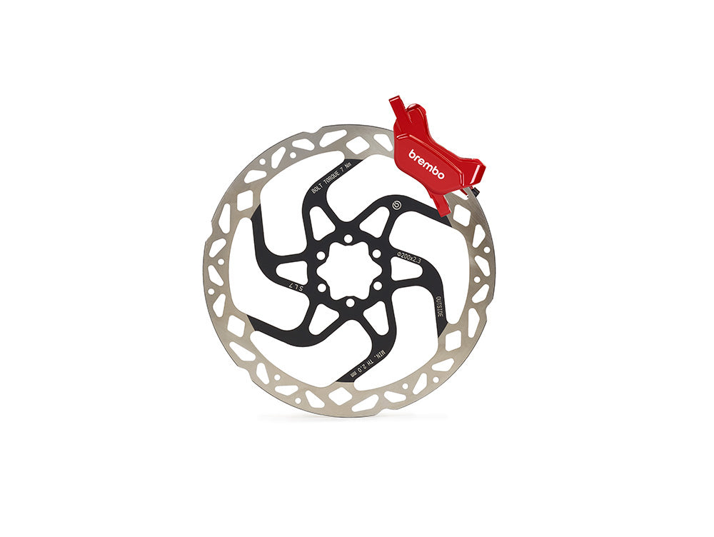 Brembo GR-PRO red brake caliper with 200mm disc rotor for high-performance mountain bike and e-bike braking