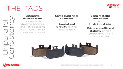Brembo GR-PRO semi-metallic brake pads developed for gravity and downhill riding, delivering high initial bite, consistent friction and reliable wet-weather braking performance.