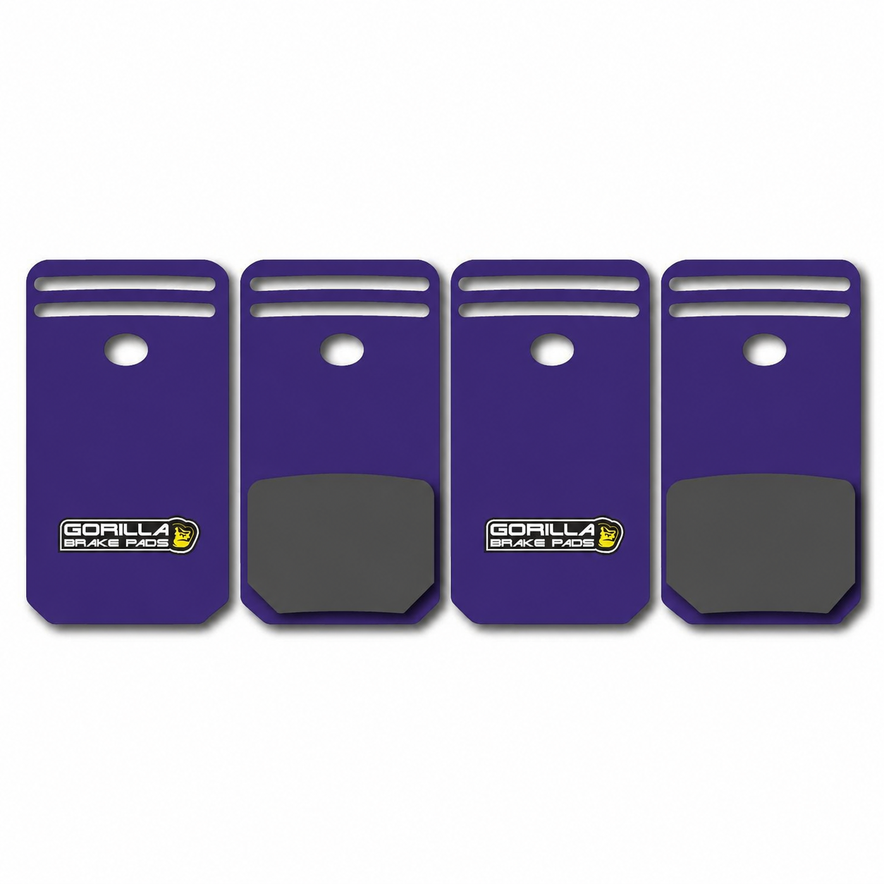 Four purple Gorilla Brakes Factory Racing Stealth disc brake pads for Magura Gustav and Clara brake calipers