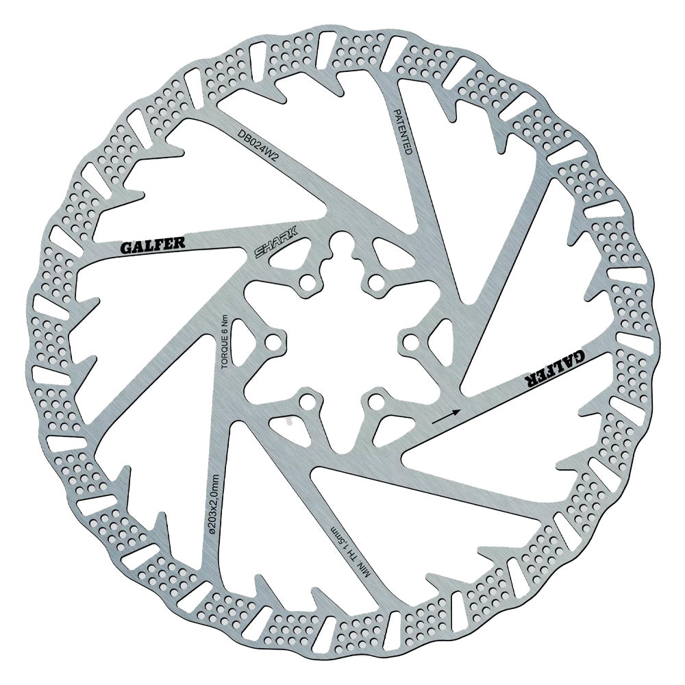 Galfer Shark Disc Rotor 203mm – 6-Bolt high-performance brake rotor with finned cooling design for downhill and e-MTB riding
