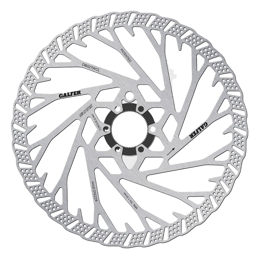 Galfer Shark Centerlock Disc Rotor 223mm with 2.0mm thickness for downhill, e-MTB, and enduro braking – patented finned design for heat control

