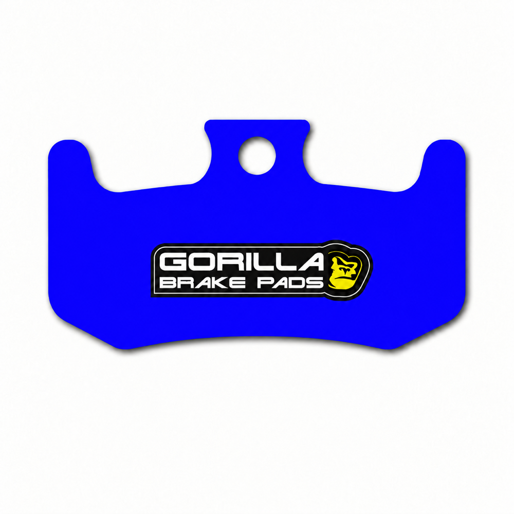 Illustration eines Gorilla Brakes Enduro Pro Semi-Metallic-Bremsbelags für Brembo GR-PRO mit blauer Trägerplatte.