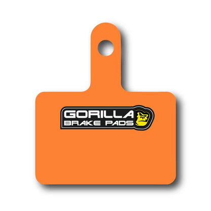 Gorilla Brakes Enduro Pro Ultimate disc brake pads with orange backing plate for Shimano MT200, MT400, MT500, Altus, and Tourney B-Type calipers