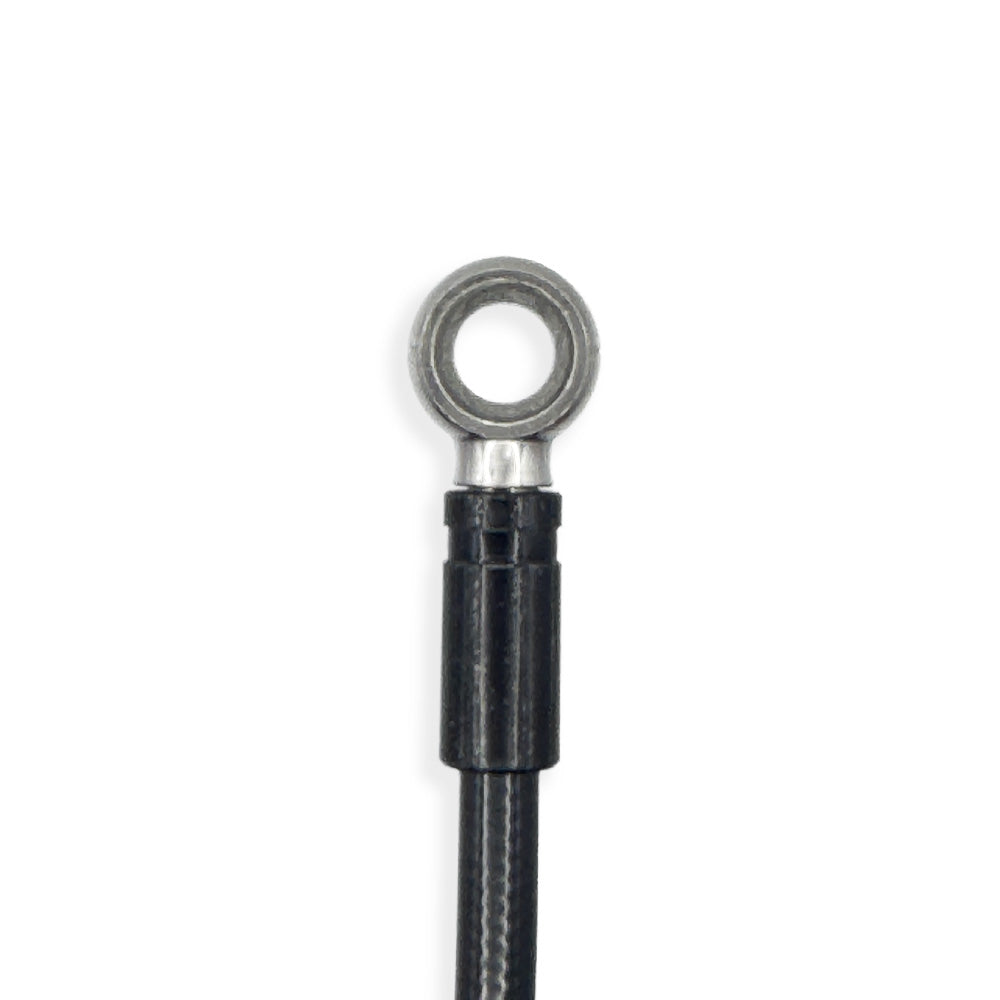 Close up of Gorilla Brakes Shimano compatible 90 degree banjo hydraulic brake hose fitting