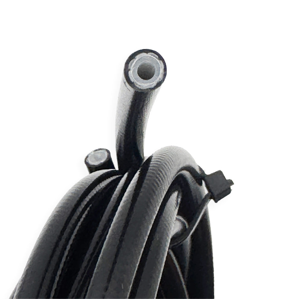 Close up of Gorilla Brakes Shimano compatible hydraulic brake hose cut end showing inner hose construction
