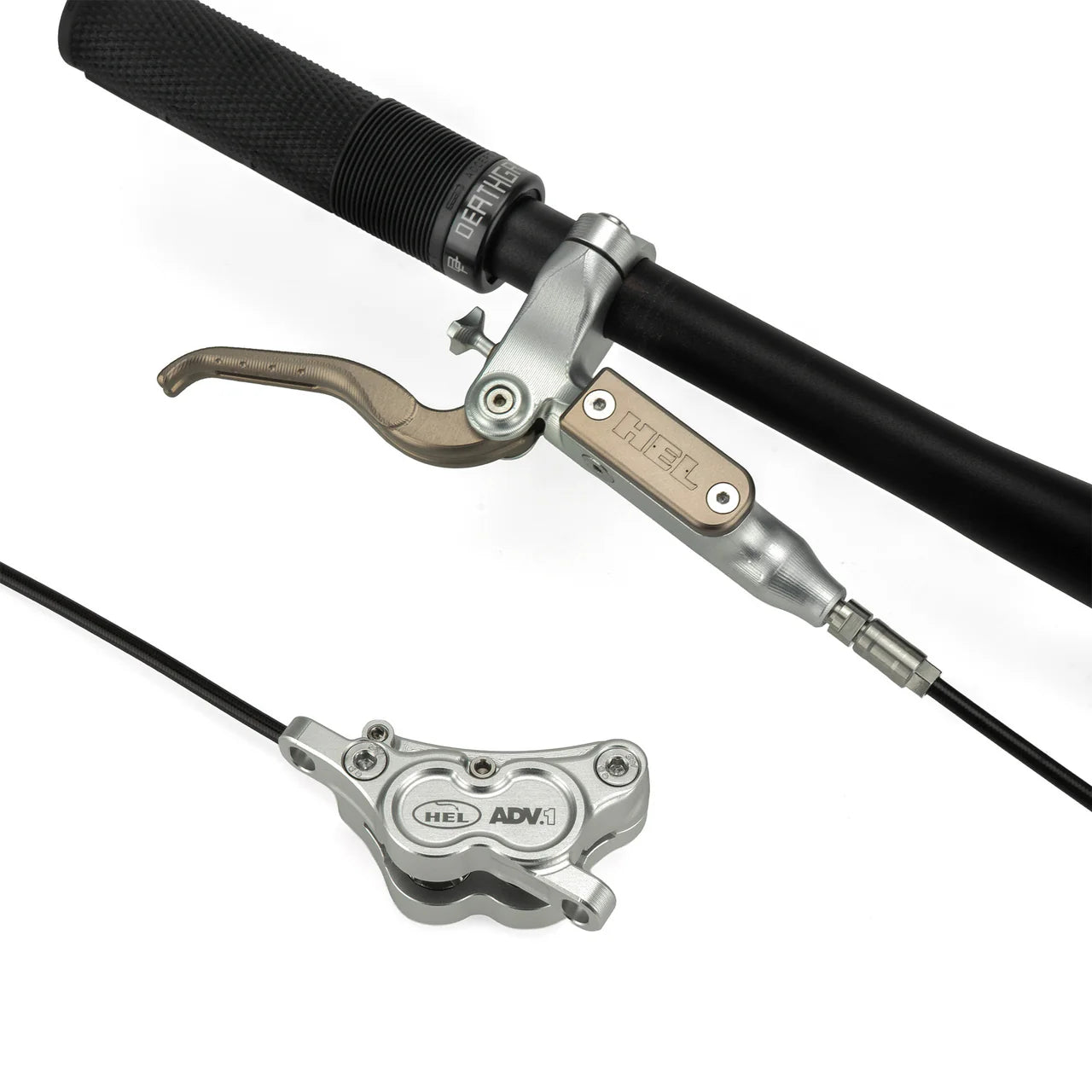 HEL Advocate 4-Piston Hydraulic Disc Brake System - Hyper Silver & Forged Bronze