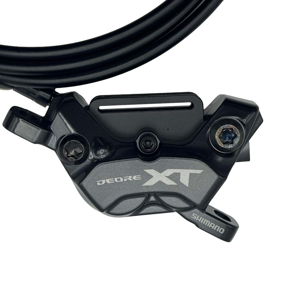 Shimano Deore XT BR-M8120 4-piston brake caliper fitted with Gorilla Brakes Enduro Pro Ultimate finned aluminium brake pads