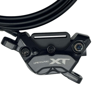 Shimano Deore XT BR-M8120 4-piston brake caliper fitted with Gorilla Brakes Enduro Pro Ultimate finned aluminium brake pads