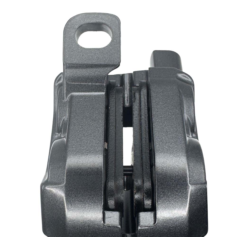 Top view of Shimano XT 4-piston brake caliper fitted with Gorilla Brakes Enduro Pro Ultimate finned aluminium brake pads